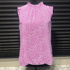 J. Crew Women’s Pink & White Floral High Ruffle Neck Sleeveless Tank Size Large
